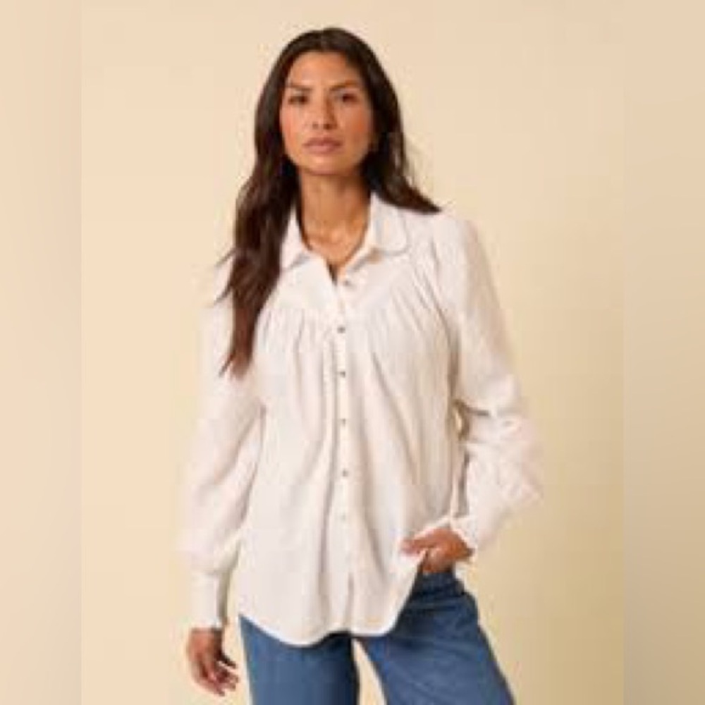 Free People Cream Button-Down Shirt 0237